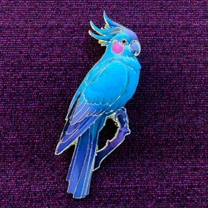 Blue & Purple Cockatiel Enamel Pin - Bright Blue Bird Accessory